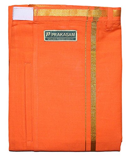 Image of PRAKASAM COTTON Welcro Pocket Dhoti | Jari Border Readymade Cotton Dhoti for Men