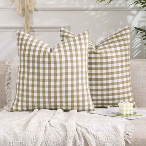CARRIE HOME Brown Gingham Checkered Throw Pillow...