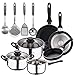 San Ignacio PK2436 Batterie 5 pièces (3 corps et 2 couvercles), lot de 3 poêles (16,20,24 cm), induction et 4 ustensiles de cuisine, acier inoxydable
