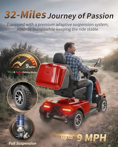 Image of Heavy Duty All-Terrain Mobility Scooters for Adults & Seniors, 1000W Motor, 550LBS Capacity, 32 Miles Long Range & 9MPH, FDA Cleared, 13 inch Air Tires with Full Suspension, USB, Large Storage