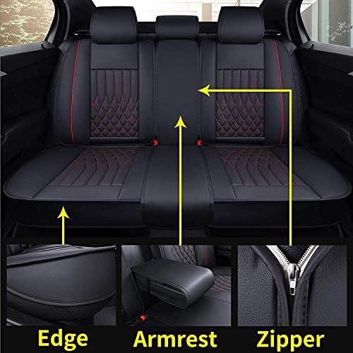 AierxuanRear Car Seat Covers with Waterproof Leather, Automotive Vehicle Cushion Cover Universal fit for Most Cars(Black-Red, Rear seat Cover)