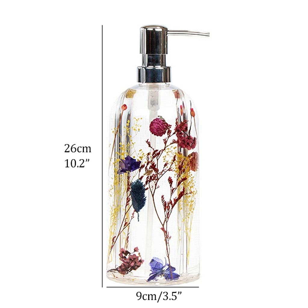 AAPIE Acrylklarer Seifenspender mit silberner Kunststoff-Pumpflasche 8,45 oz / 16,91 oz Blumenmuster-Design, nachfüllbarer Flüssigseifenspender