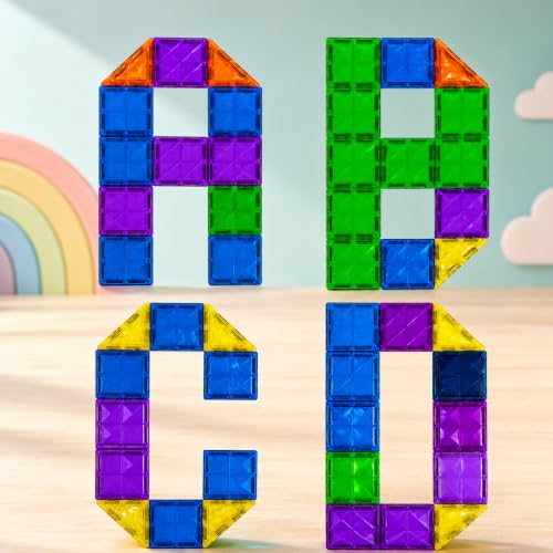 Image of Magnetic Tiles Building Set for Kids, Multicolour, 3D Construction (48) | 3D Construction