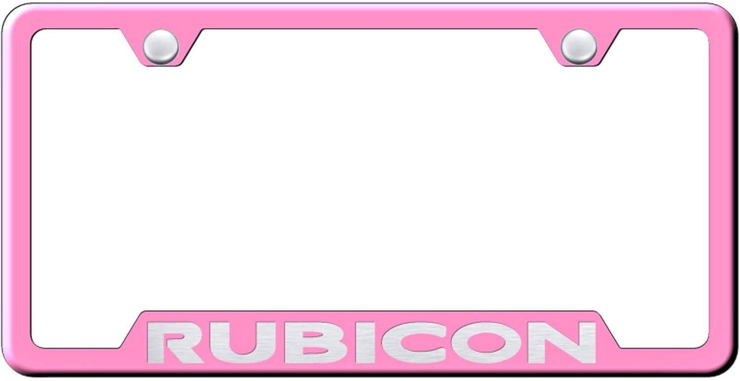 Au-TOMOTIVE GOLD Laser Etched Logo Cut-Out License Plate Frame for Jeep Rubicon (Brushed Chrome)
