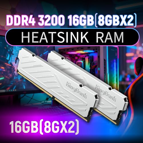 Image of KingBank Computer Desktop Memory Ram DDR4 16GB(2x8GB) 3200MHZ CL16 1.35V XMP2.0 Overclocking with Heatsink for PC Gaming /Office /PS,Silver
