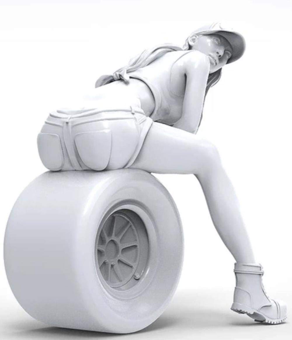 Figurine résine 1/20 femme moderne assise pneu miniature GK non peint