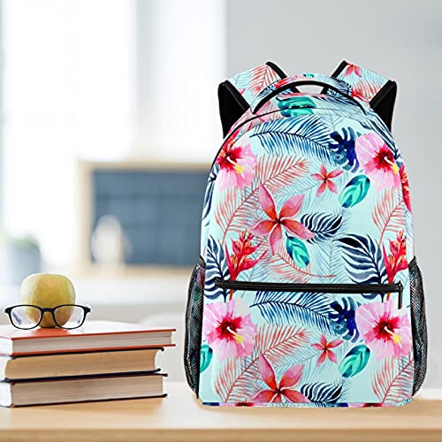 Sac à dos voyage avec porte-bouteille intégré imprimé tropical vert et rose