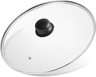 12 Inch Tempered Glass Lid for Cast Iron Skillets & Pots - Shatterproof Universal Pan Cover with Steam Vent, Heat Resistant Handle & Cleaning Brush (Fits 12" Skillet, Wok pan, Dutch Oven, Pot)