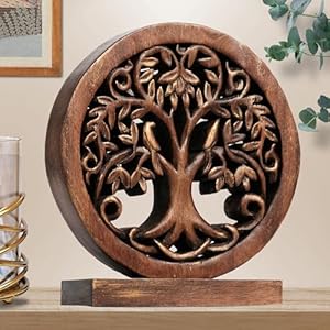 Decozen handcrafted solid wood tree of life sculpture valentines day gift for her and him great for mantel fireplace home and foyer decor  urban country home decor