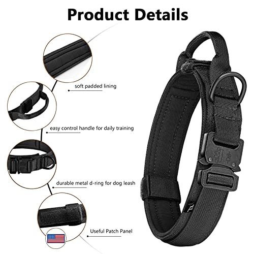 Daganxi Tactical Dog Collar Leash Set, Adjustable Military Training Nylon Dog Collar With Controll Handle And Heavy Metal Buckle For Medium And Large Dogs，With Patches And Airtags Case (M, Black-Set) #TOP3
