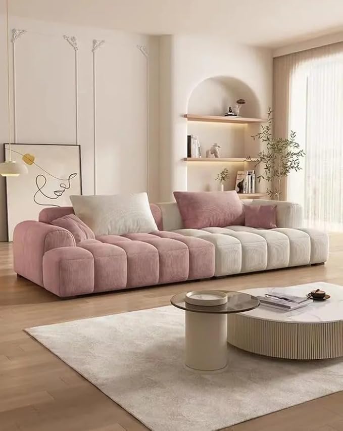 Image of LEGACY OF COMFORT Classic 87 inch 3-Seater Sofa - Timeless Elegance, Lasting Comfort (Pink /Ivory)