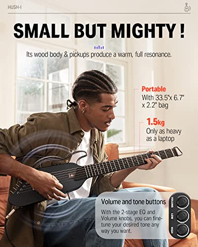Donner Hush-I Guitar For Travel - Portable Ultra-Light And Quiet Performance Headless Acoustic-Electric Guitar, Maple Body With Removable Frames, Gig Bag, And Accessories #TOP3