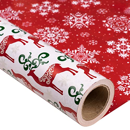 MAYPLUSS Christmas Wrapping Paper, Vintage Red Green Reindeer Gift Wrap