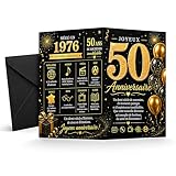 AHEZQILU 1976 Carte Anniversaire 50 Ans Homme Et Femme Avec Enveloppe Noire Originale Idee Cadeau Homme 50 Ans Rétro Décoration Fête Élégante Pliable Qualité Supérieure (50)