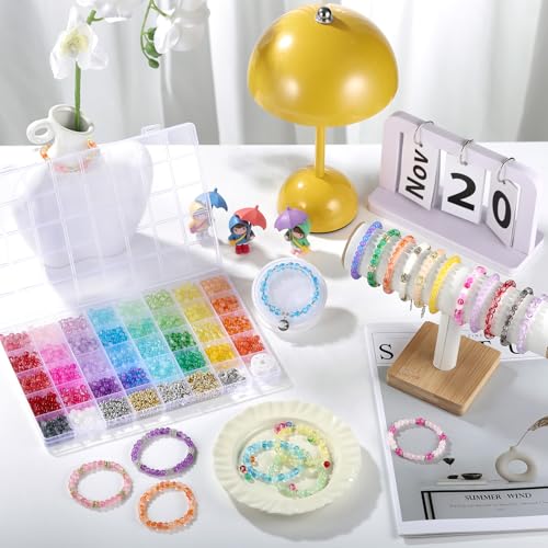 Image of Funtopia Glass Beads for Bracelets 6mm, 1396pcs Bracelet Making Kit | 34 Colors Glass Beads for Jewelry Making, Crystal Beads for Bracelets DIY Crafts with Spacer Beads and Charms