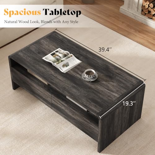 Image of AMERLIFE 39.4 inch Wood Coffee Table with Storage & Rounded Edges