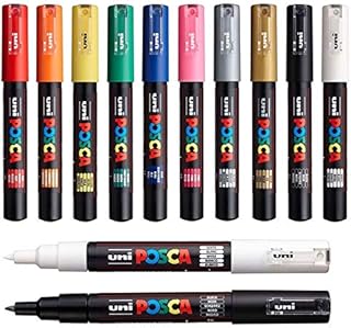 Posca PC-1M Paint Pen Art Marker Pen - Professional 12 Pen Set - Extra Black + White
