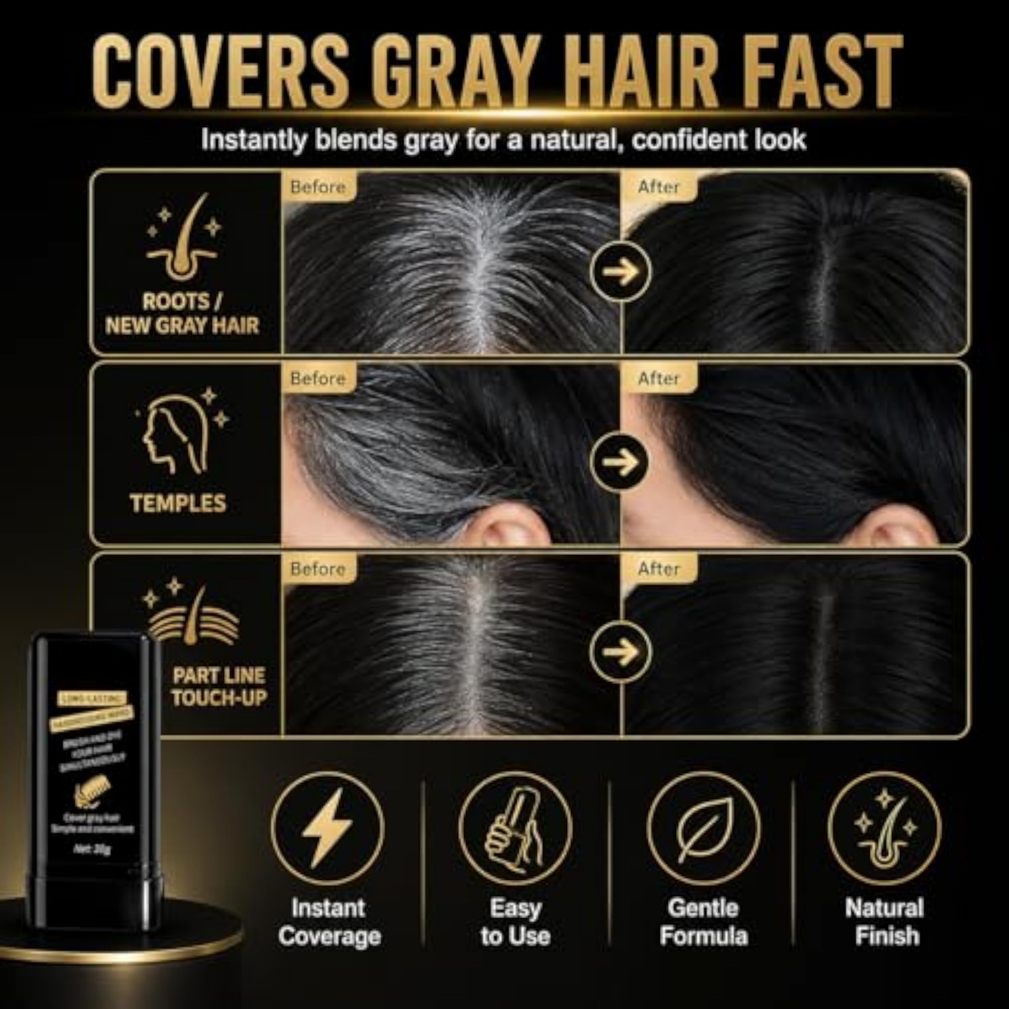 2 in 1 Hair Color Dye Stick Comb Instant Gray Hair Touch Up
