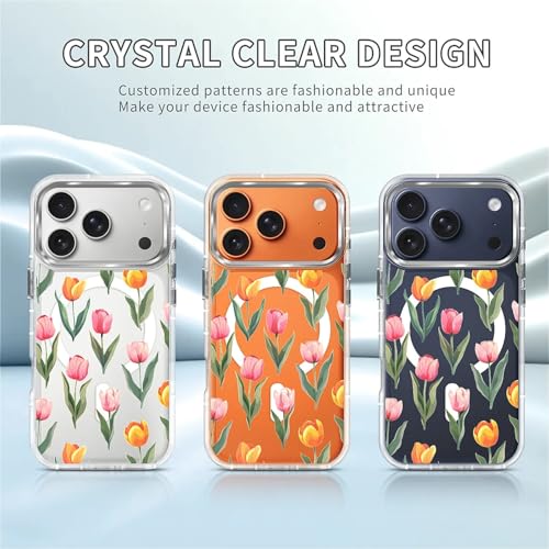 Coque iPhone 17 Pro transparente magnétique antichoc motif fleur tulipe