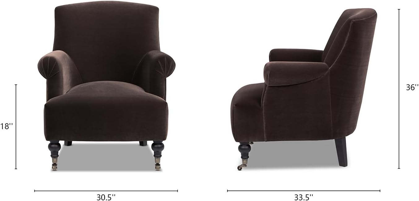 Jennifer Taylor Home Eloise 30" Pleated Sock Arm Accent Armchair, Deep Brown Performance Velvet