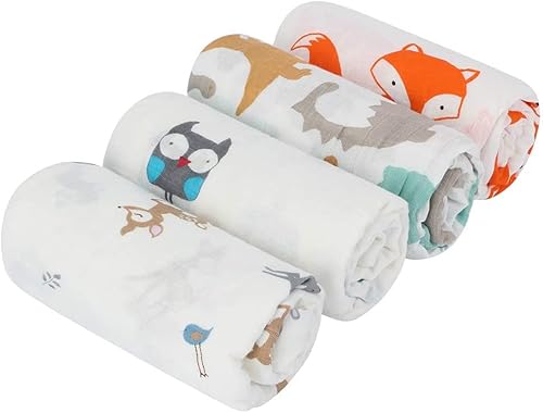 Baby Muslin Swaddle Blankets - Baby Swaddle Blanket For Baby Girl And Baby Boy, Soft Cotton Muslin Swaddle Receiving Blanket, 47 X 47 Inch, Set Of 4, Deer/Owl/Dinosaur/Fox #TOP5