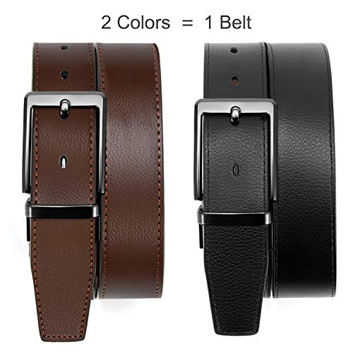 Image of Chaoren Leather Ratchet Belt 2 Pack Dress with Click Sliding Buckle 1 3 /8 inch in Gift Set Box - Adjustable Trim to Fit