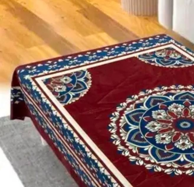 Image of Velvet Decorative Rectangular Table Cover with Traditional Design, Living Room Centre Table Cloth, Beige and Multicolour Size (36 * 56) (Wine Rangoli-t-c)
