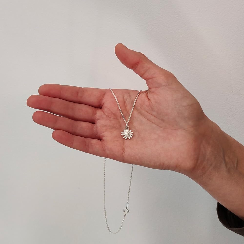 Collar colgante mujer Flor del Sol de 12mm con cadena de plata 925 - Lleva un Colgante Sol o Flor vasca - Poderoso amuleto en plata de ley que se envía en una caja de regalo