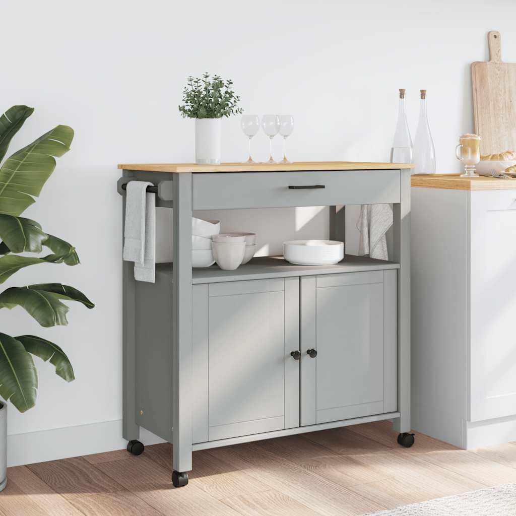 Carro de cocina Monza de madera de pino maciza, 84 x 40 x 88,5 cm, con espacio de almacenamiento y estante, carrito de servicio con cajón, para cocina, comedor, salón y balcón