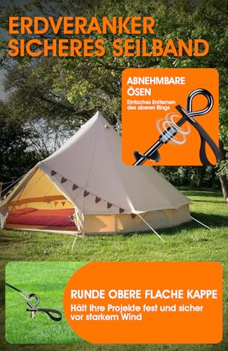 Schwerlast Bodenanker 4 Pack,Robust voll verschraubter Erdanker mit Gurten zur Befestigung von Trampolinen, Vordächern, Schaukeln usw