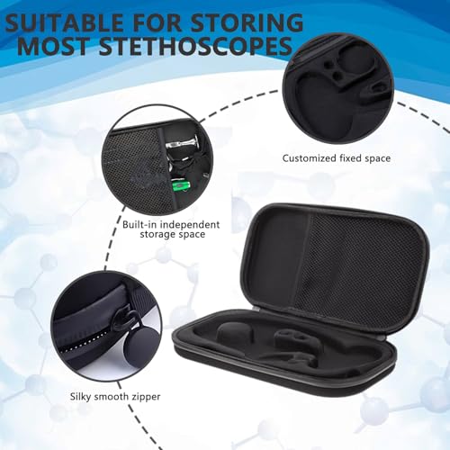 Image of Stethoscope Case Storage Box, Portable, Shockproof Protection, Compatible with 3M Stethoscope /ADC /MDF Stethoscopes, Suitable for Nurses, Pediatricians, and Doctors (Black)