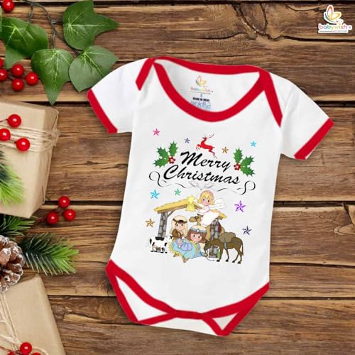 Image of baby wish Baby Christmas Bodysuits Newborn Santa Baby Romper Half Sleeve Unisex Romper Merry Christmas Party With Animal