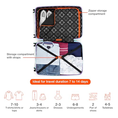 Image of Nasher Miles Cairo Hard-Sided Polypropylene Check-in Luggage 24 inch | 65cm | 8 Wheels Medium Trolley Bag for Travel | Suitcase (Purple & Blue)