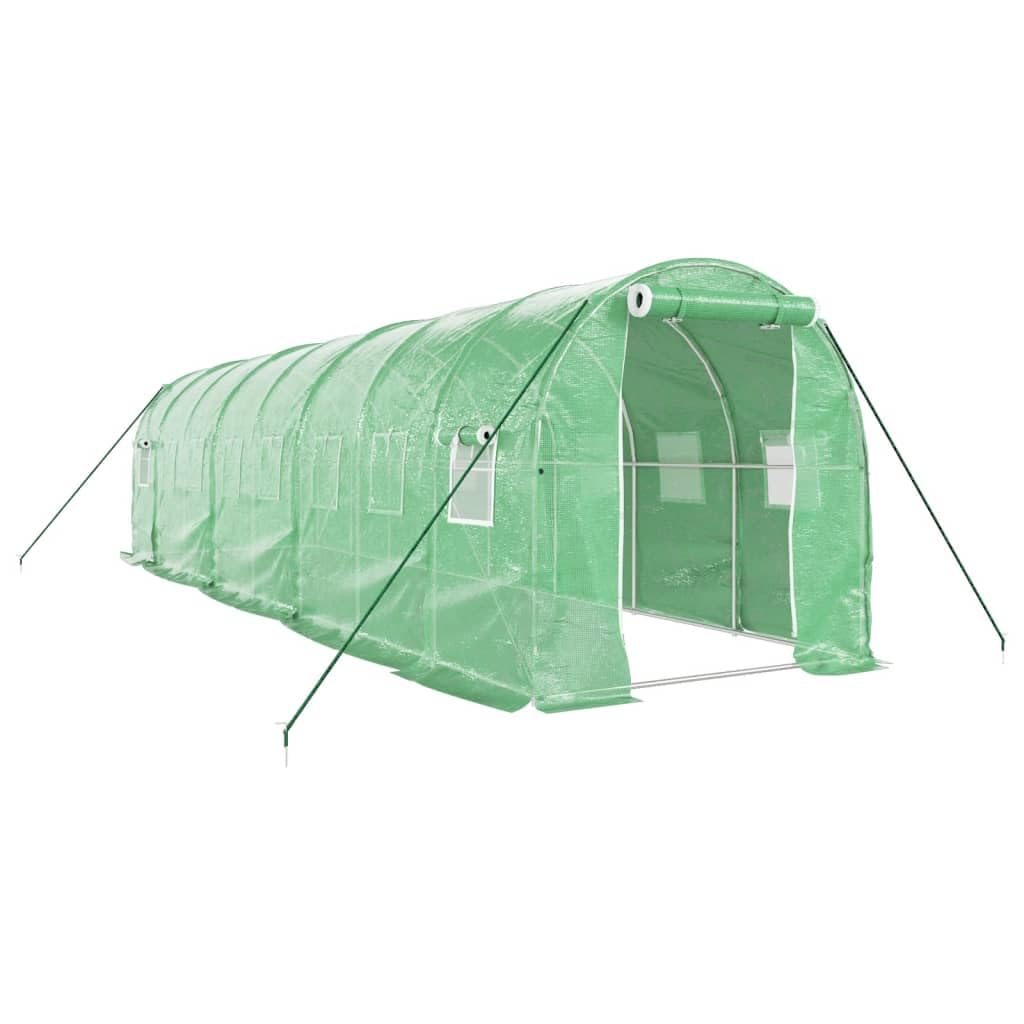 Homgoday Invernadero con Estructura de Acero Verde 16 m² 8x2x2 m, Invernadero Caseta Jardín Terraza Plantas Semilla Cultivo Huerto Verduras Cubierta Casero