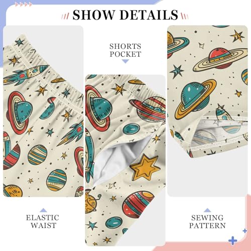 Planet Rocket Stars Vintage Pajamas Bottoms with Pockets Comfy Pjs Sleepwear Elastic Waistband Pajamas Pants Lounge Pants for 6-14 Years4