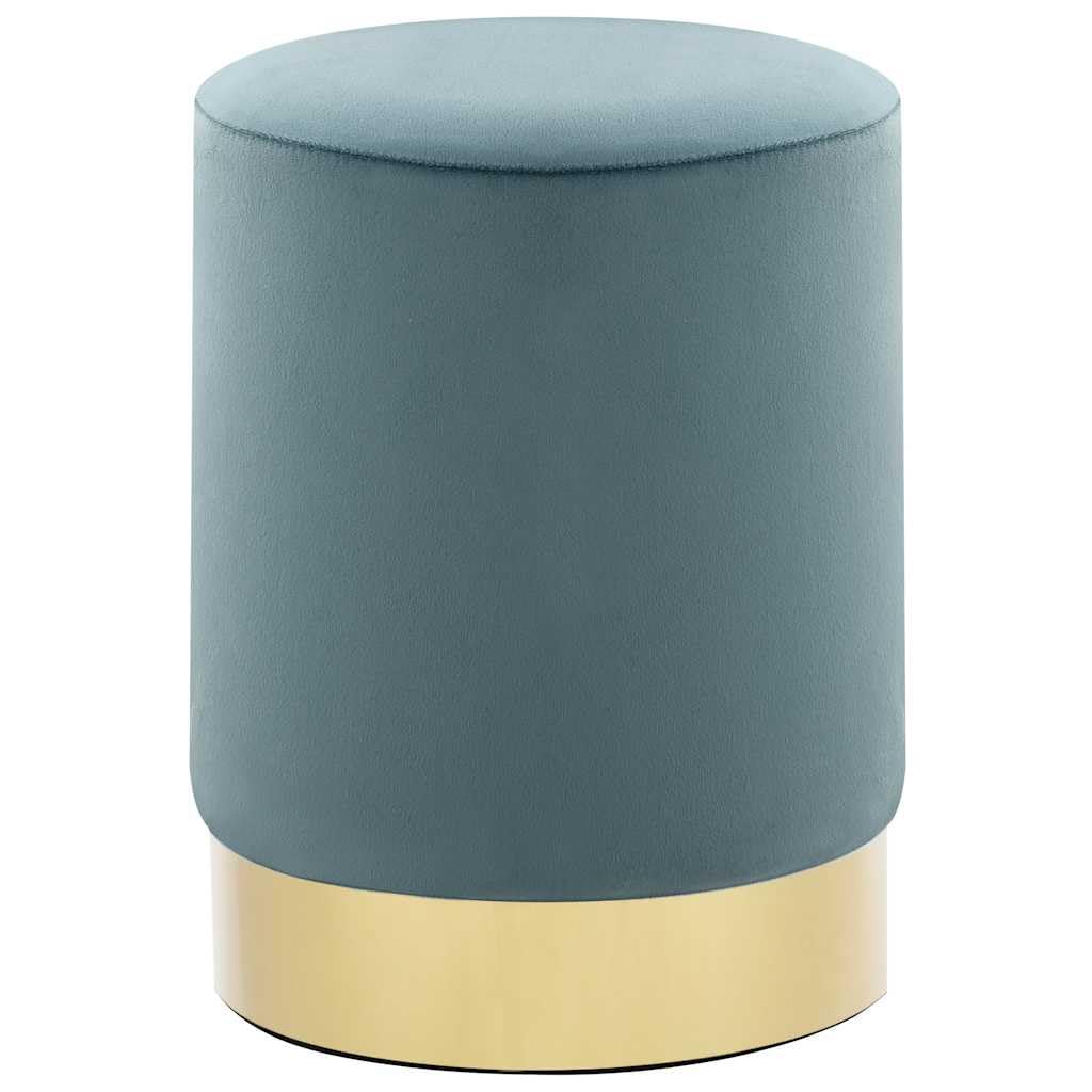 Tabouret en velours bleu clair et métal doré 28x36 cm tonneau