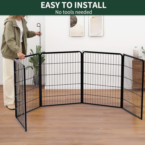 Image of PETIME Dog Playpen,Metal Exercise Puppy Pen Heavy Duty Kennels Yard Fence Indoor /Outdoor 27 inch W x 32 inch H 8 Panels Dog Cage with Octagon Bottom Pad