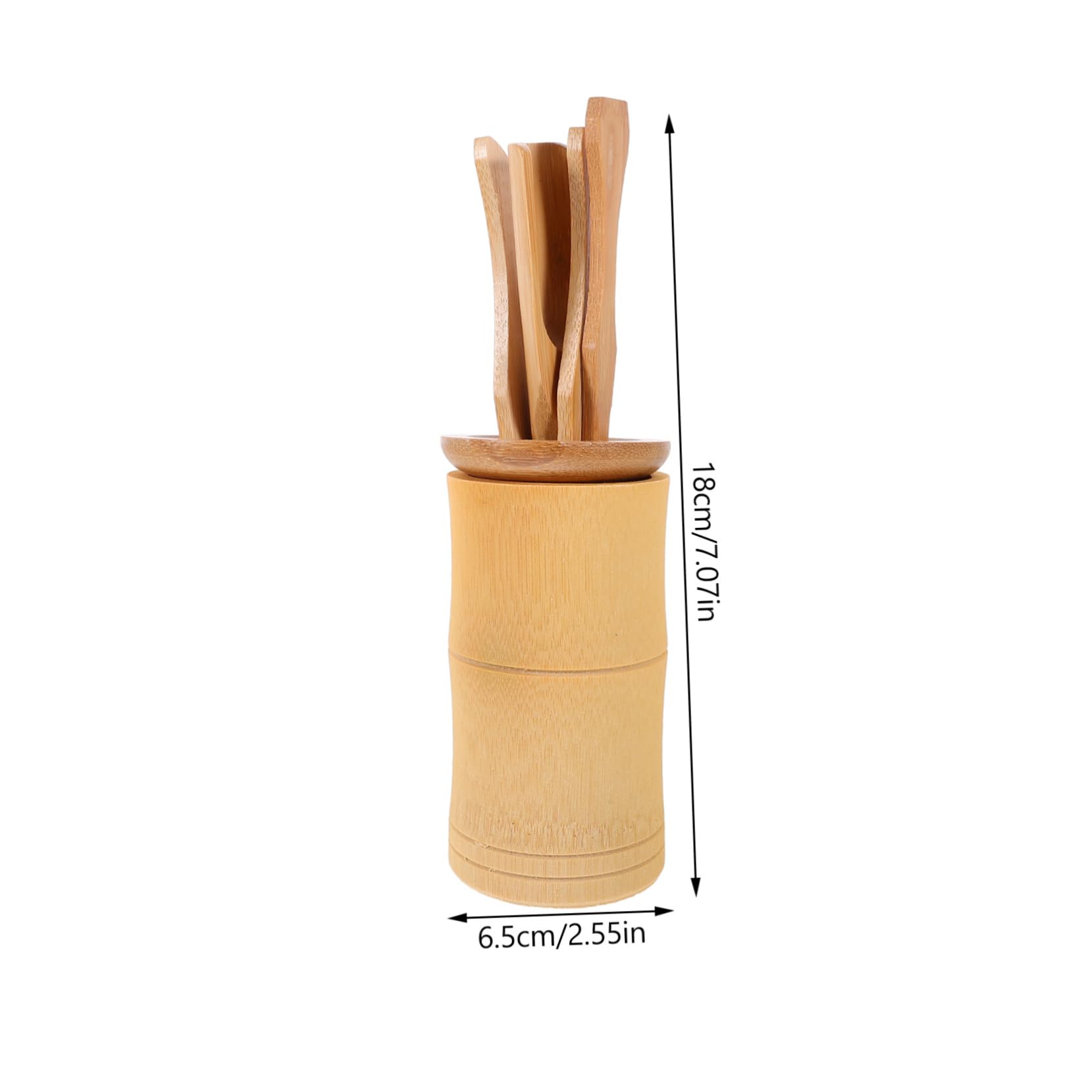 OHPHCALL Bamboo Tea Spoon Clip and Storage Bucket 6pc Tea Ceremony Set Chinese Tea Tools Elegant Decor for Home Office