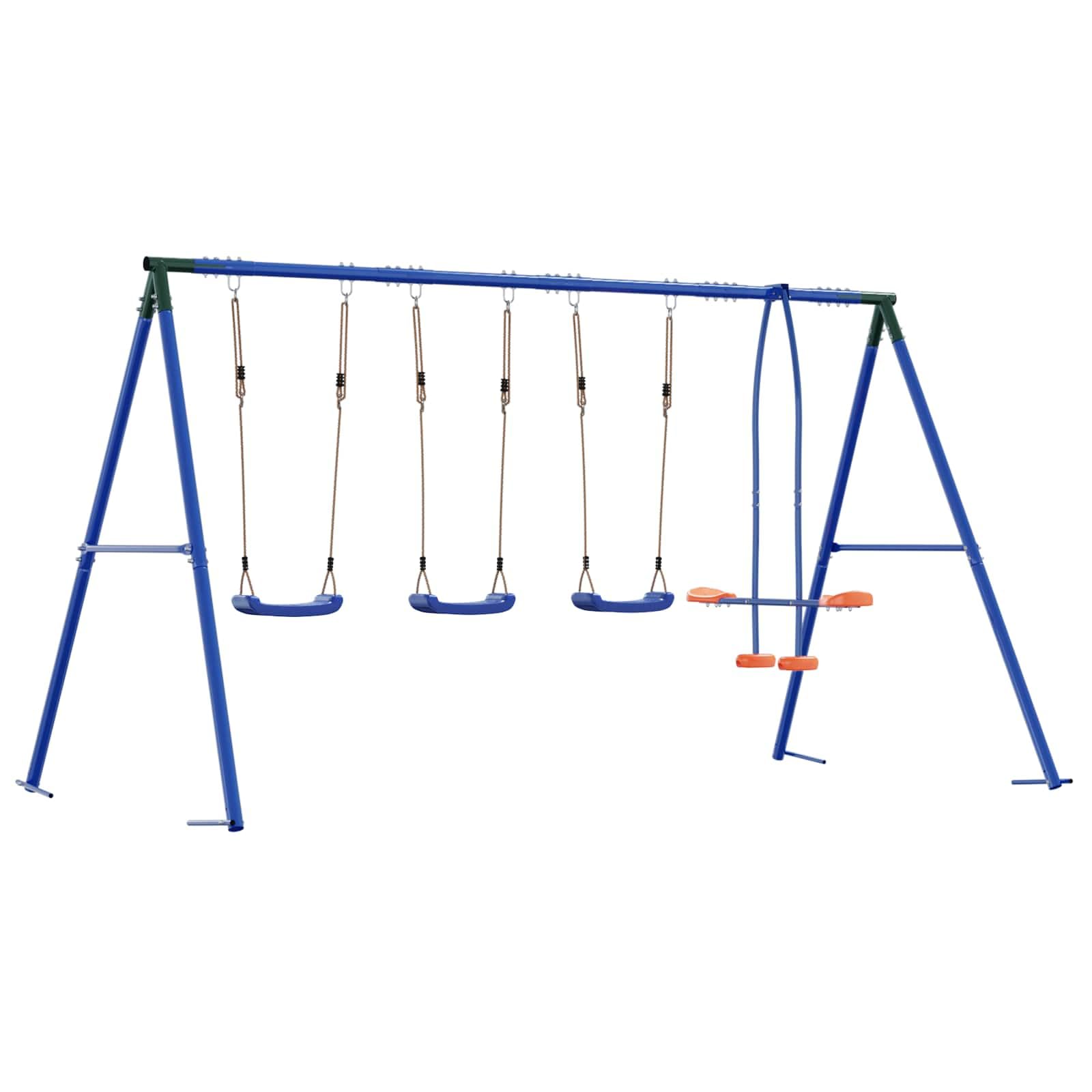 Outdoor Schaukelset Mehrfarbig 330 x 185 x 185 cm Stahl und PE wetterfest mit verstellbarem Sitz für Garten und Spielplatz, Klettergerüst, Rutsche, Wippe, Sandkasten, Kinderspielzeug draußen