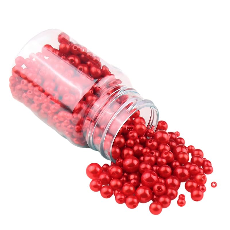 520pcs ABS Red Round Pearl Beads for Bracelet Making,3-8mm Mix Size Pearl Loose Beads Bulk for DIY Jewlery Making,Beading Crafting