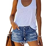 CME SHOWU Stretchy Denim Shorts Women Mid Rise Ripped Jean Shorts for Summer(Blue,XL)