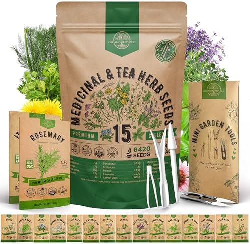 15 Medicinal & Tea Herb Seeds Variety Pack for Planting Indoor & Outdoors. 3600+ Non-GMO Heirloom Herbal Garden Seeds: Anise, Borage, Cilantro, Chamomile, Dandelion, Rosemary, Peppermint Seeds & More