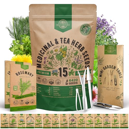 Organo Republic 15 Medicinal & Tea Herb Seeds Variety Pack f