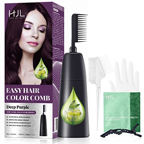 HJL Deep Purple Hair Dye Permanent Hair Color Ammonia Free with Comb Applicator Easy Use Hair Coloring Cream Kit