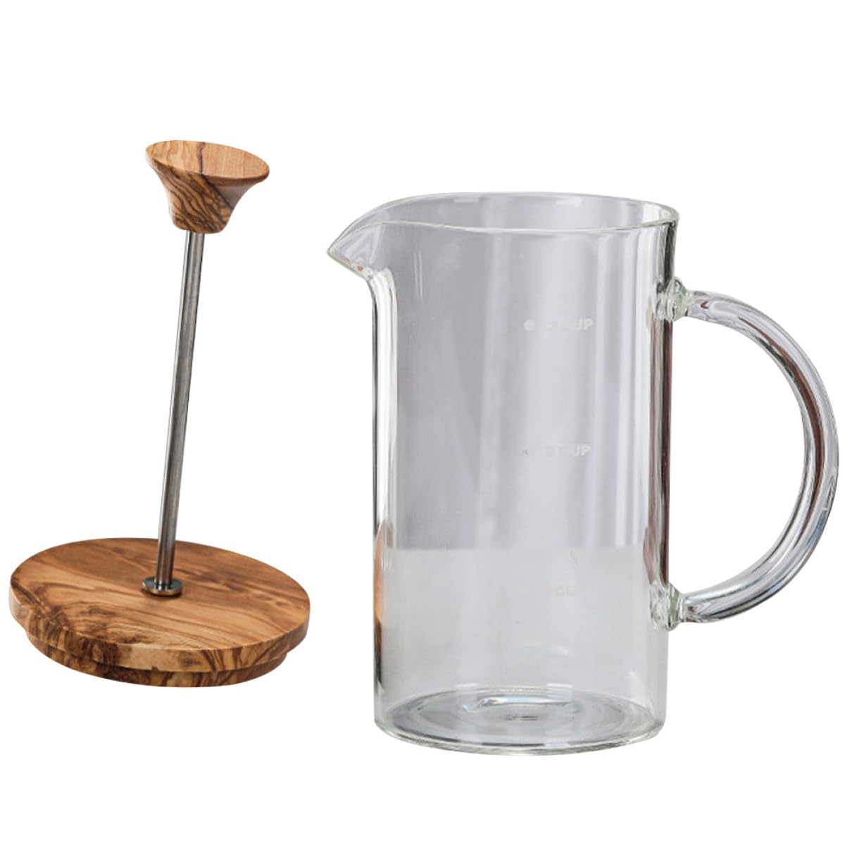 Manual Press Coffee Maker, Borosilicate Glass with Wooden Lid, Kettle