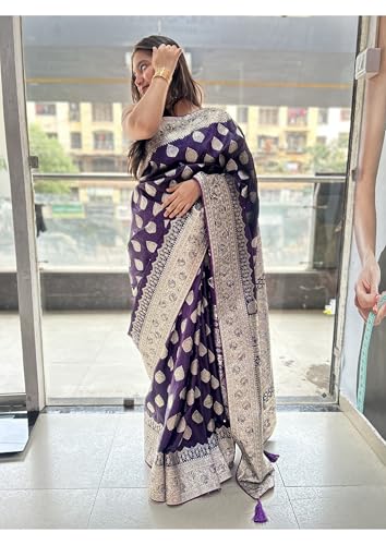 Image of Women's Banarasi Silk Georgette Saree Featuring Silver Sequin And Mirror Work