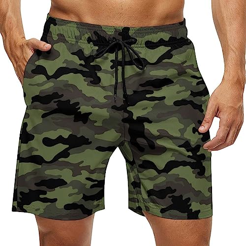 Army Green Camouflage Mens Swim Trunks Quick Dry Beach Shorts Casual Sports Board Shorts Swimwear with Pocket