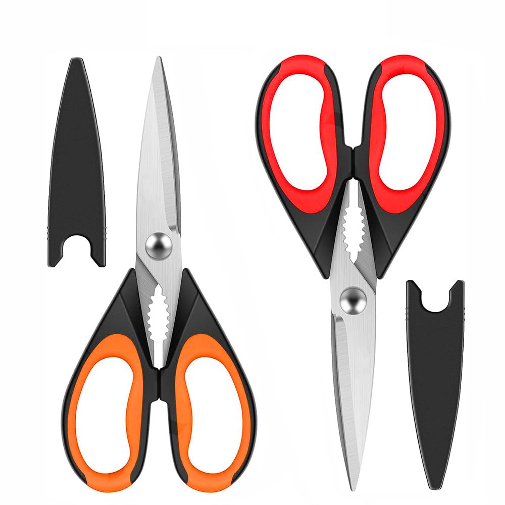 HFLYJPYW Kitchen Scissors All Purpose Heavy Duty, Kitchen Utensils Set, Stainless Steel Cooking Utensils Gadgets Meat Poultry Food Shears Dishwasher Safe Utility Tools Home (orange-red)