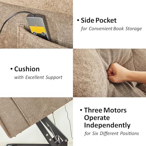 Roomark Relaxsessel Elektrisch mit 3 Motoren,Fernsehsessel mit Liegefunktion,Sessel mit Aufstehhilfe für Senior,Seniorensessel mit Fernsteuerung,TV Sessel Wohnzimmer,relaxliege,Recliner Chair (Braun) – Bild 7