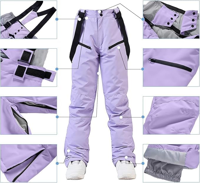 RIUIYELE Women's Detachable Ski Bib Pants Outdoor Windproof Waterproof Snow Pants Insulated Warm Pants - Image 5